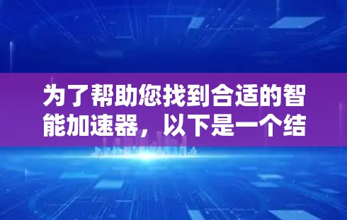 为了帮助您找到合适的智能加速器，以下是一个结构化的总结和建议，涵盖不同类型和品牌的选择